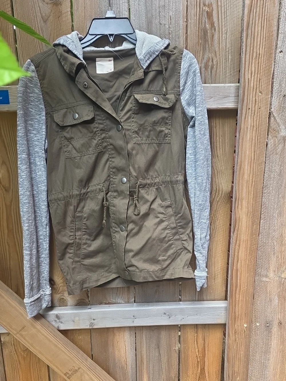 SO Olive Green Zip Hoodie with Gray Knit Lining
